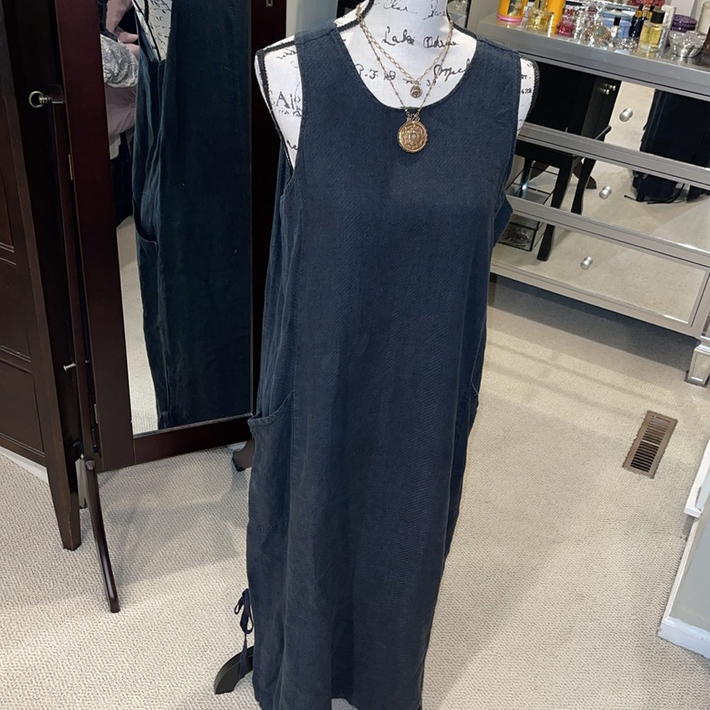 Vintage FLAX maxi side split dress w/ pockets! Classic linen